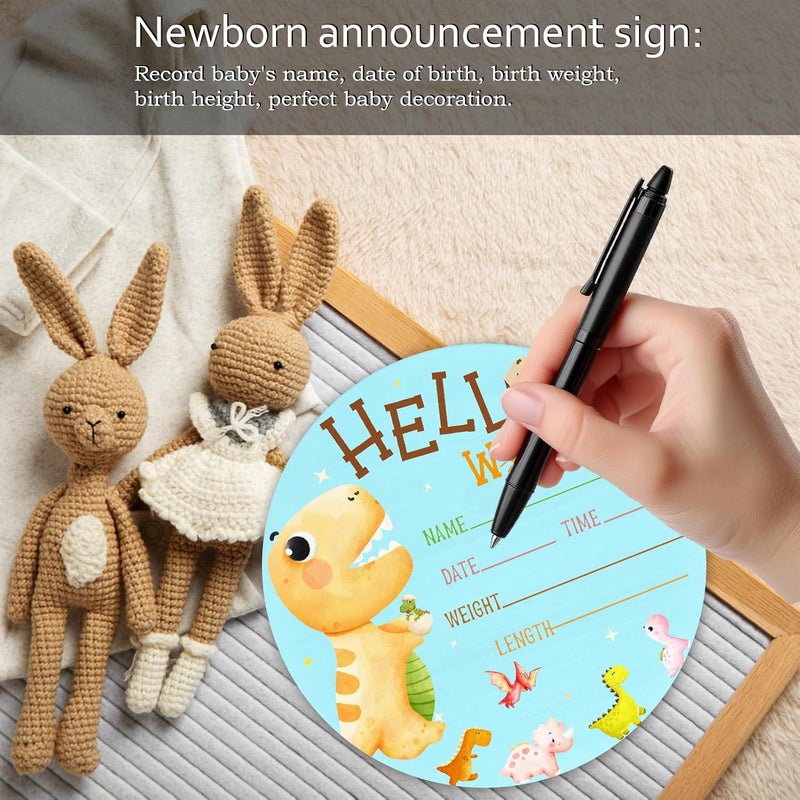 CLHHM Dinosaur Baby Name Announcement Sign Hello World Newborn Sign wooden Newbaby Gifts Nursery Wall Décor 5.9 Inch Baby Sign - Image 5